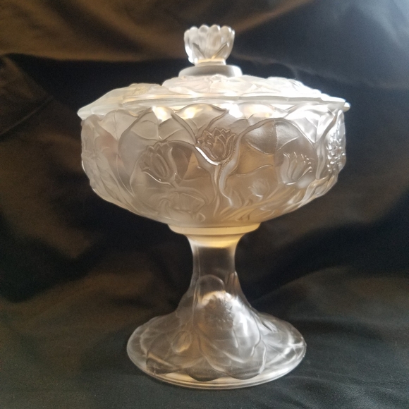 Fenton Water Lily Satin Glass Footed Candy Dish - Picture 2 of 16